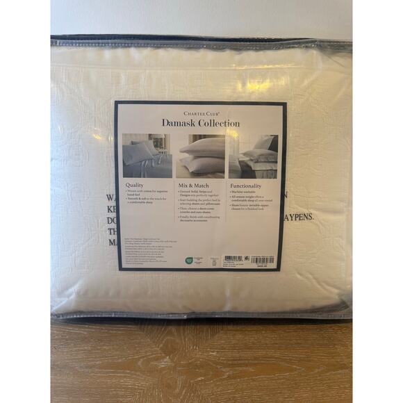 Charter Club Damask King Comforter Set White 3 Pc Cotton Blend NEW $400 - Picture 5 of 8